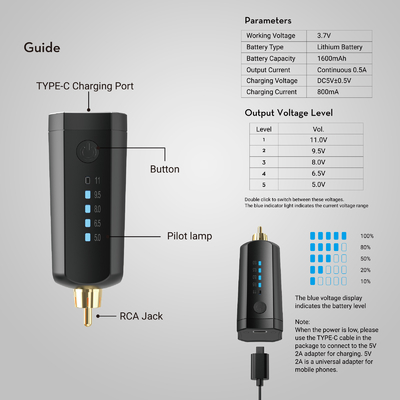 Solong 1600 Mah Bateria bezprzewodowa do tatuażu PCA